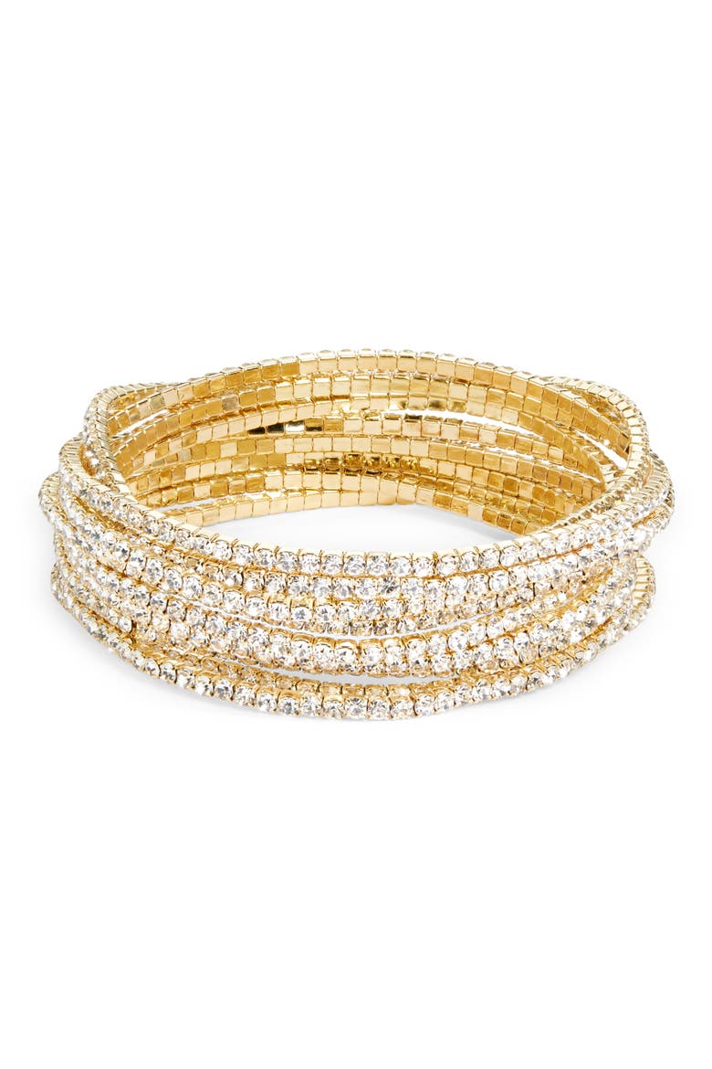 Set of 10 Skinny Sparkle Stretch Bracelets, Main, color, CLEAR- GOLD