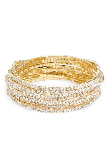 Nordstrom Rack Set Of 10 Skinny Sparkle Stretch Bracelets In Clear- Gold