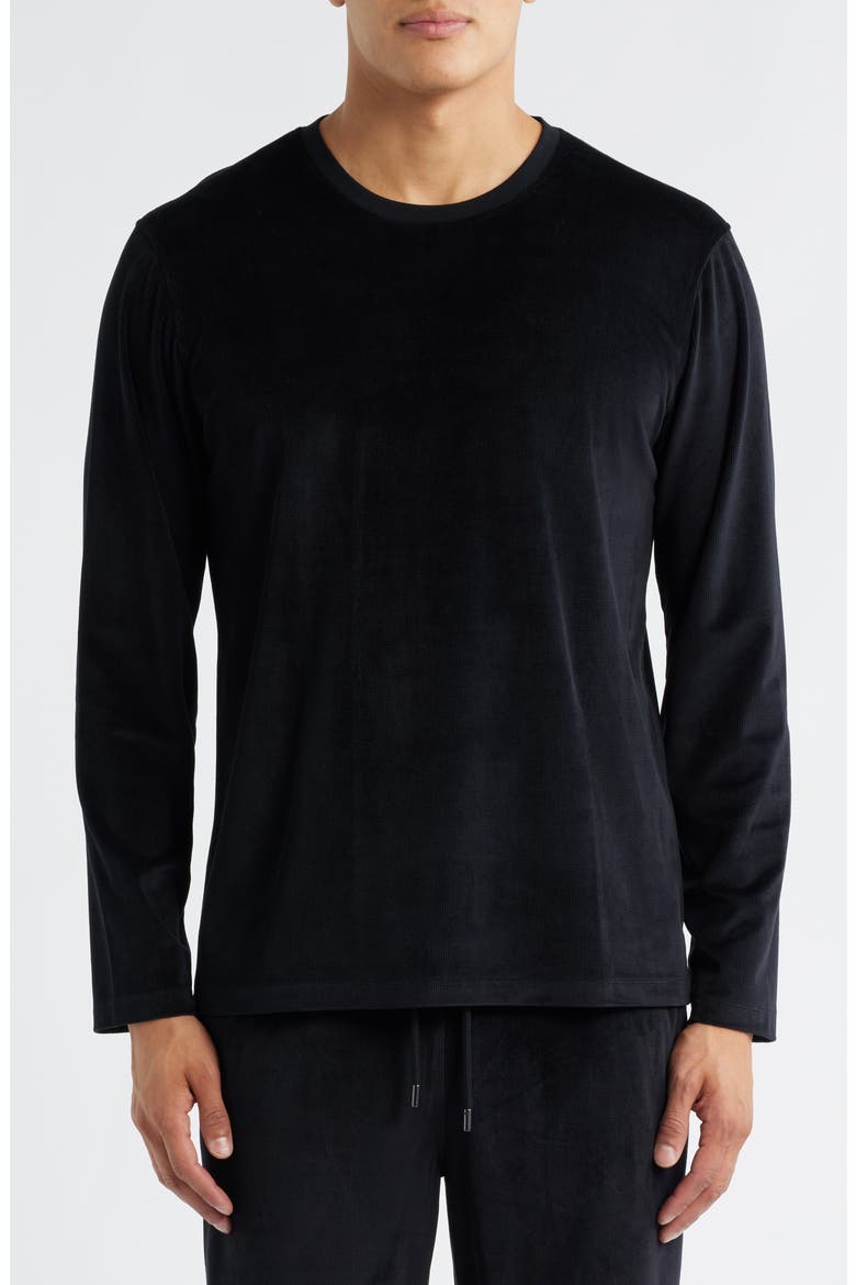 Velour Jacquard Long Sleeve Pajama Top, Main, color, BLACK
