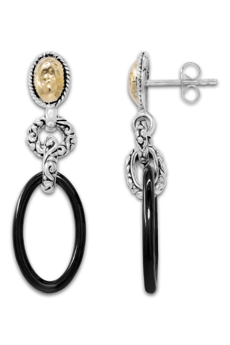 Sterling Silver 18K Yellow Gold Ceramic Link Drop Earrings, Main, color, BLACK