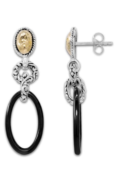 Sterling Silver 18K Yellow Gold Ceramic Link Drop Earrings