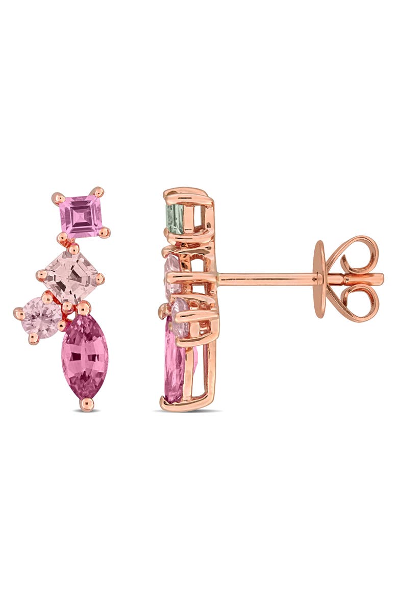 Julianna B. Pink & Green Sapphire Cluster Drop Earrings 14K, Main, color, 
