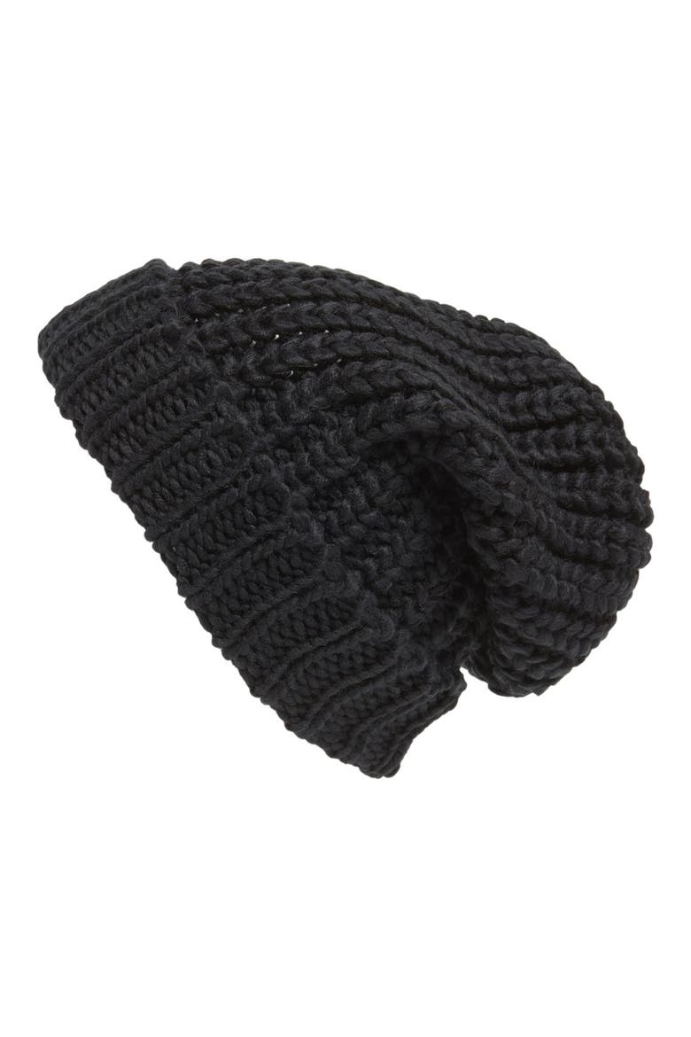 Chunky Rib Knit Beanie, Main, color, BLACK