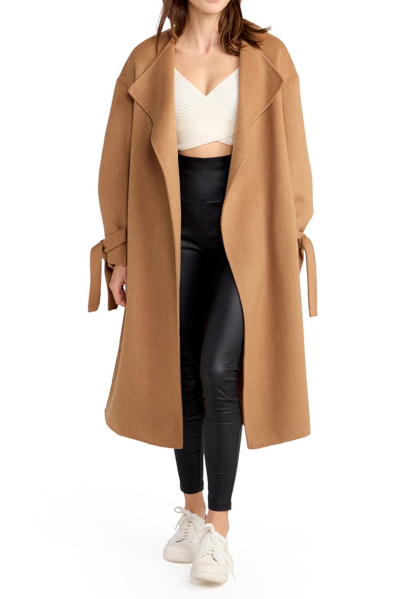 Head over Heels Collarless Belted Wool Blend Coat, Alternate, color, CAMEL