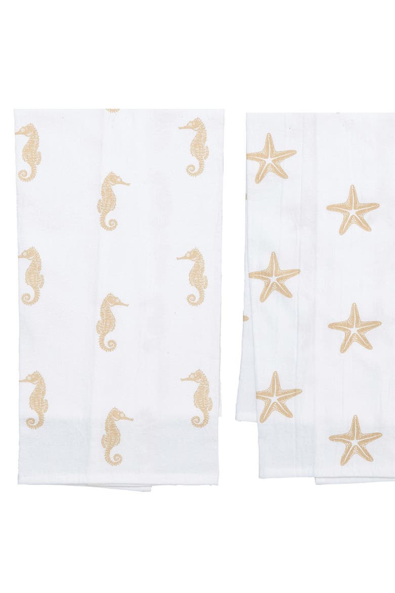 Seaside Splendor Printed Cotton Flour Sack Kitchen Towel Set of 3 Decor, Alternate, color, White