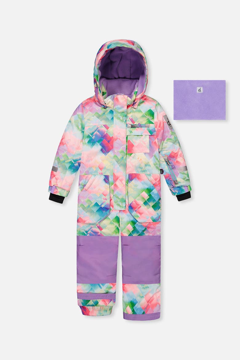 Play Diamond Hood & Expandable Sleeve One Piece Snowsuit, Main, color, Multicolor Diamond Print