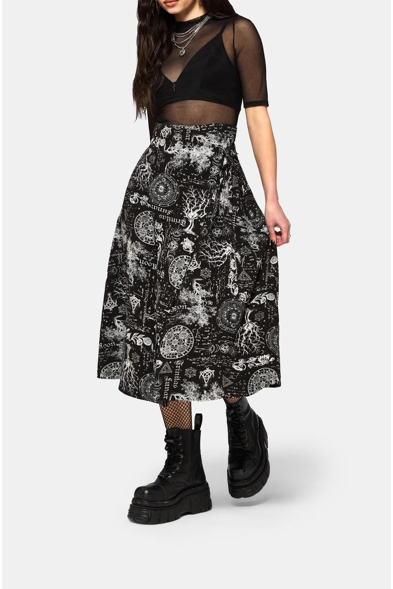 Trinity Moon Print Wrap Midi Skirt, Alternate, color, Black