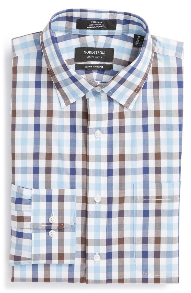NORDSTROM MEN'S SHOP Extra Trim Fit Non-Iron Check Dress Shirt, Main, color, 