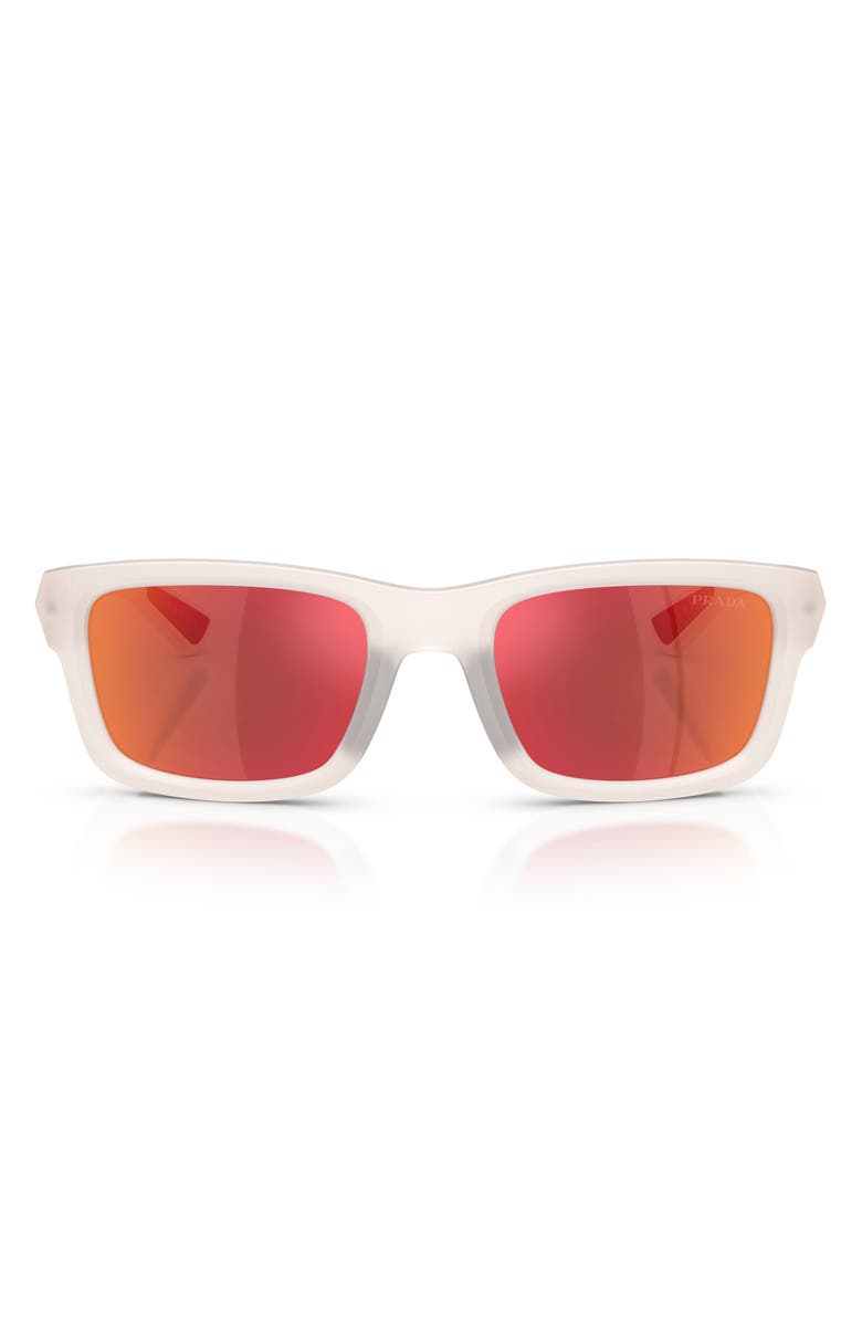 Prada Linea Rossa 54mm Mirrored Irregular Sunglasses, Main, color, Crystal / Brown Orange