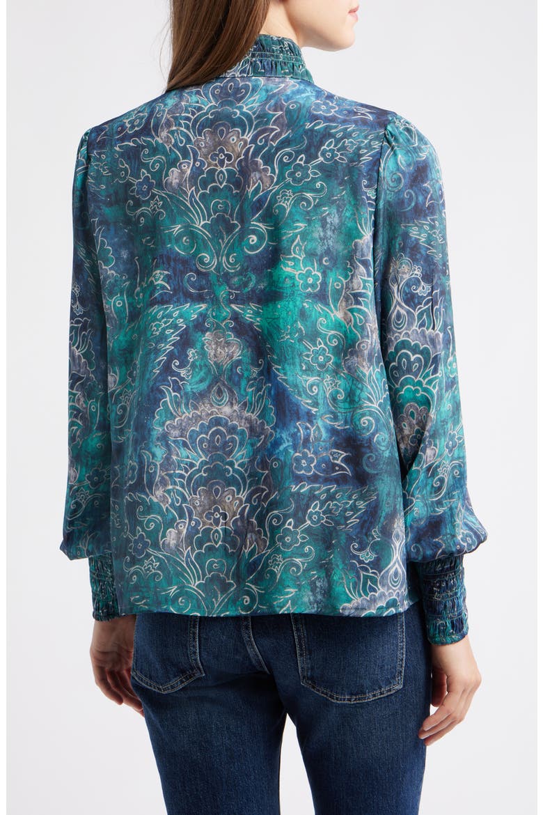 Smocked Cuff Long Sleeve Top, Alternate, color, DARK TURQUOISE