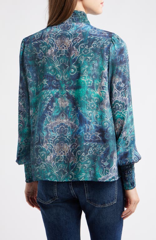 Apny Smocked Cuff Long Sleeve Top In Multi