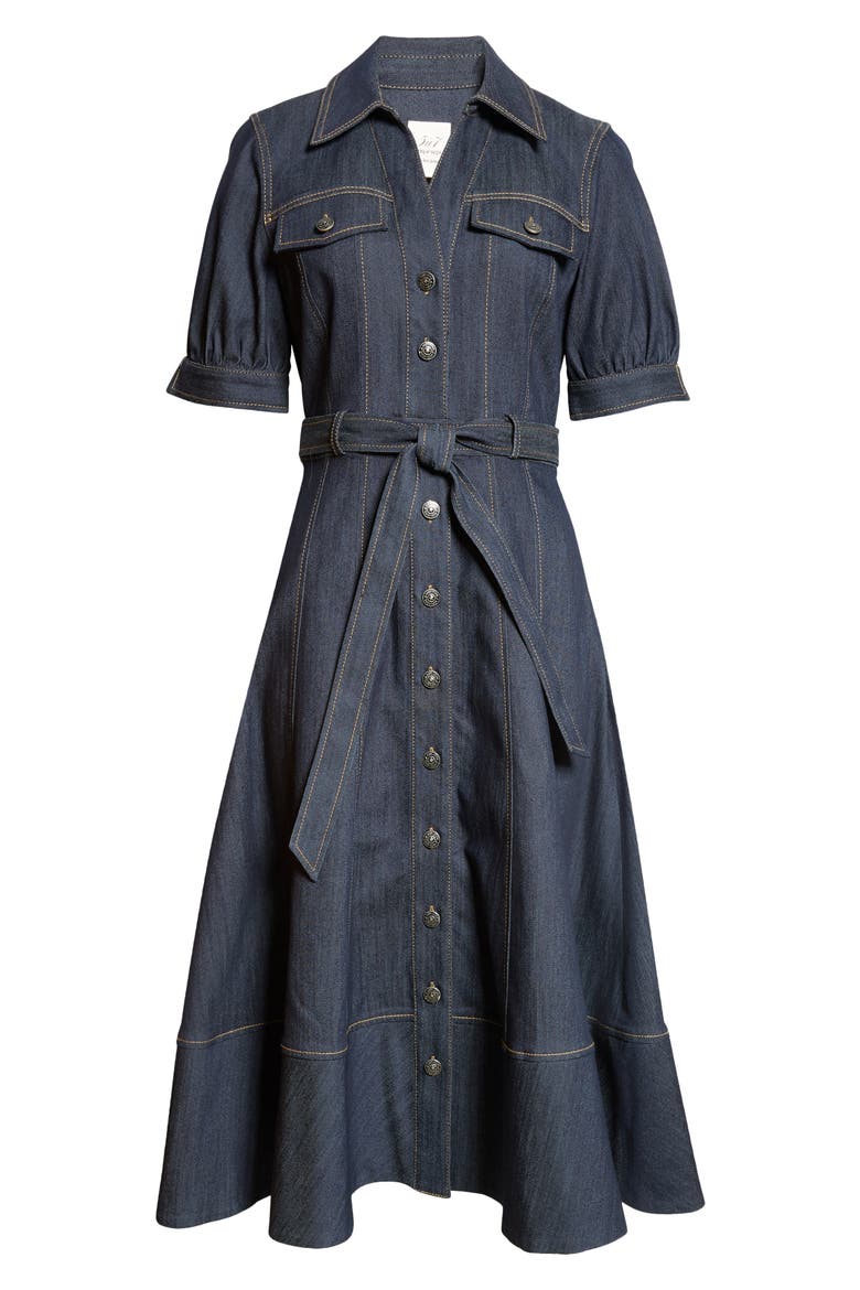 Suzie Short Sleeve Denim Midi Dress, Alternate, color, INDIGO