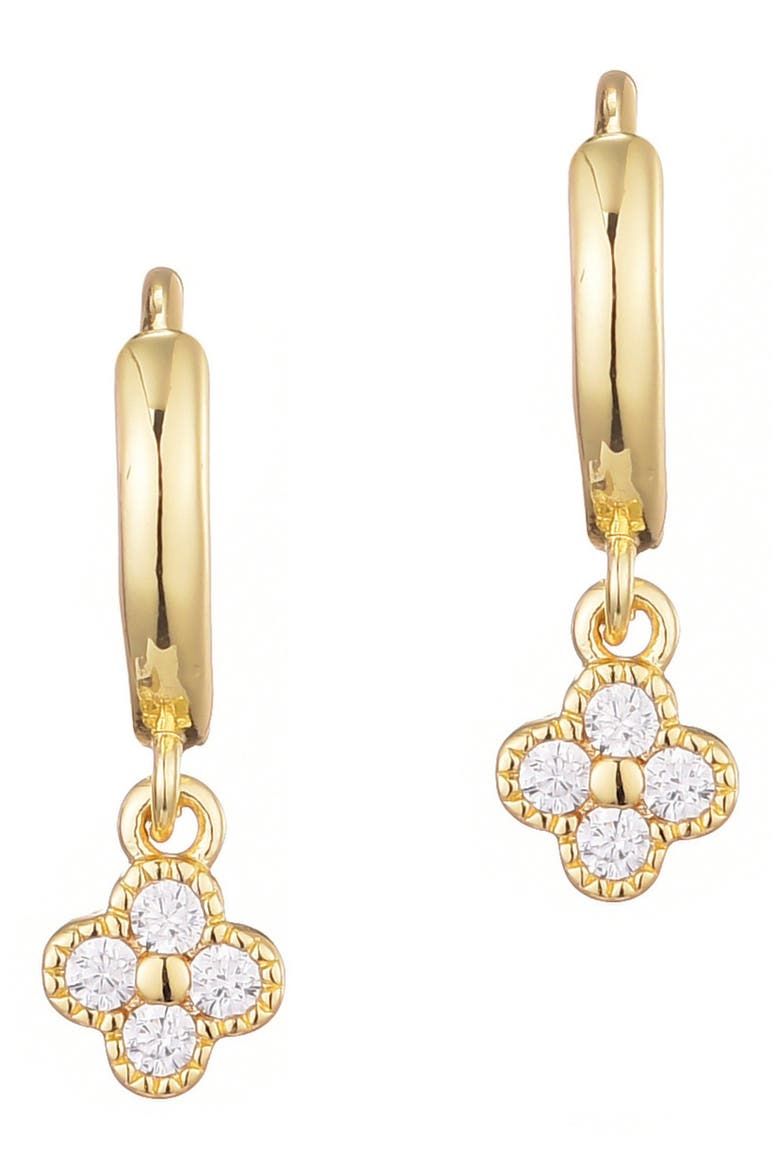 Mini Cubic Zirconia Clover Drop Earrings, Main, color, GOLD