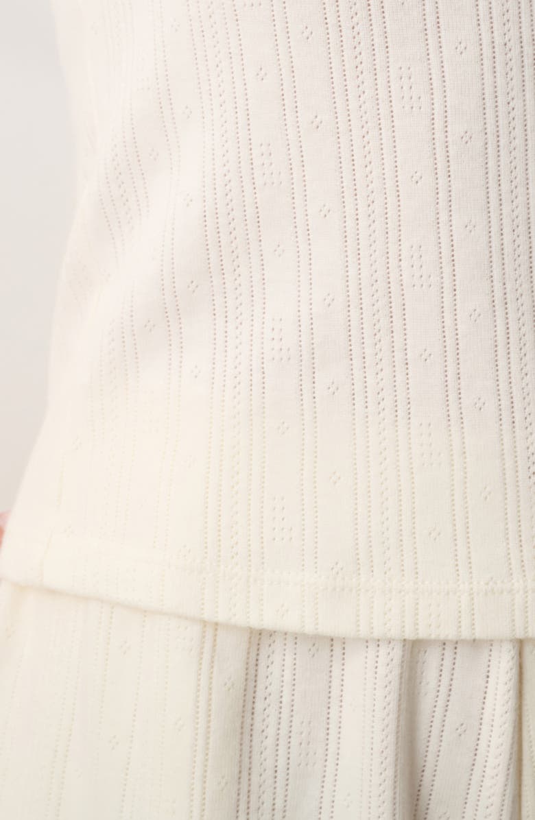 Lunya Short Sleeve Pointelle Cardigan, Alternate, color, Tranquil White