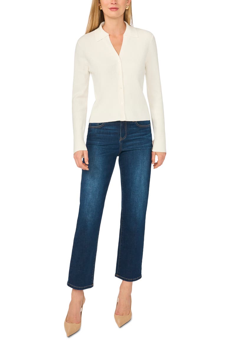 Collared Rib Cardigan, Alternate, color, IVORY CRME