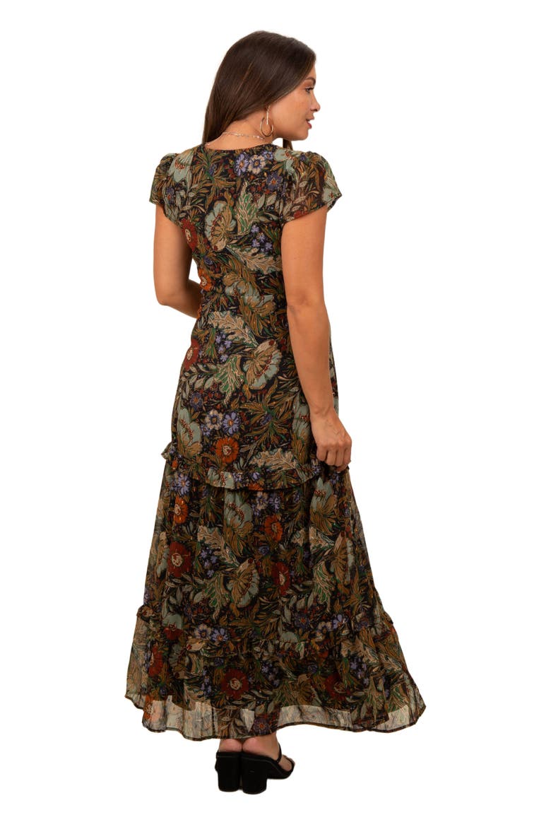 Floral Deep V-Neck Tiered Maxi Dress, Alternate, color, Black