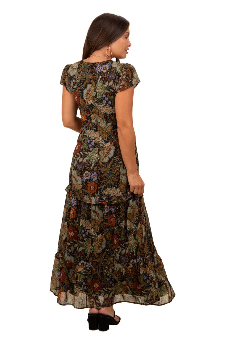 PinkBlush Floral Deep V-Neck Tiered Maxi Dress, Alternate, color, Black