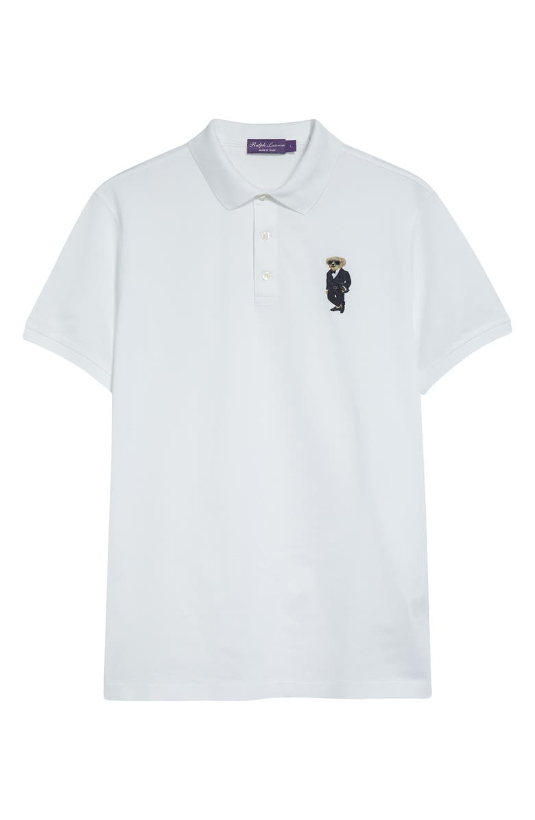 Ralph Lauren Purple Label Polo Bear Patch Cotton Piqué Knit Polo, Main, color, Classic White