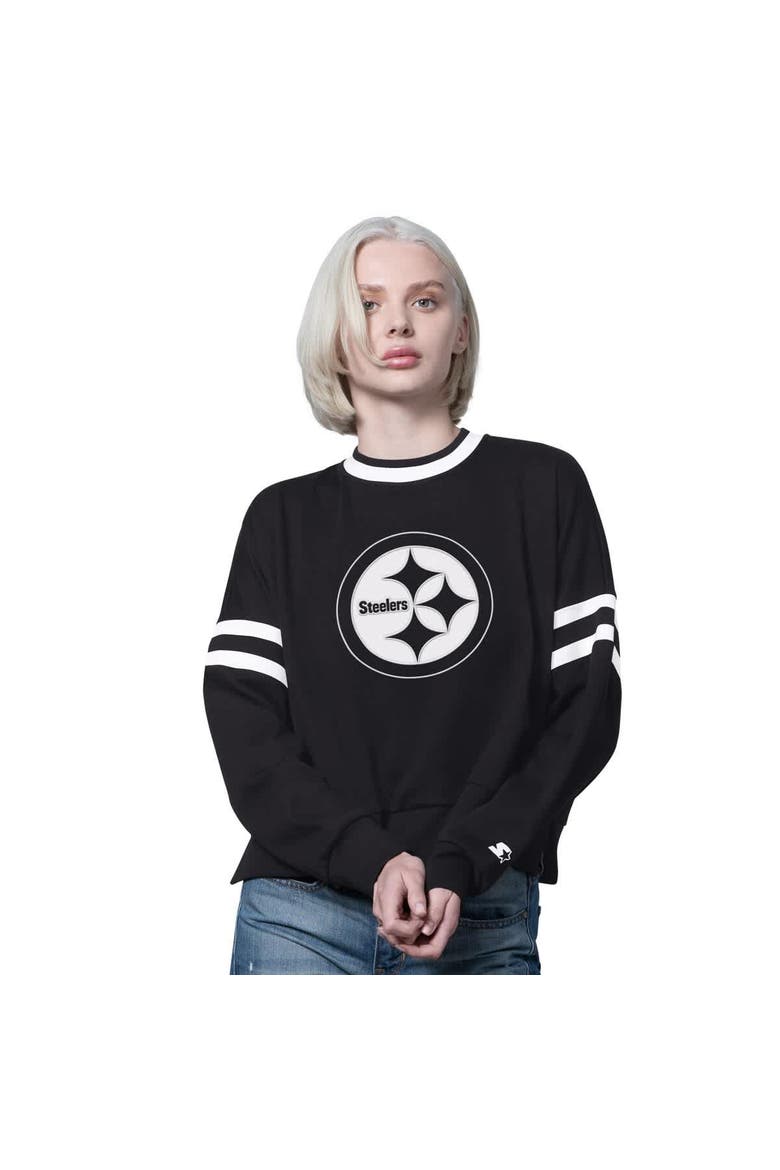 Women's Starter  Black Pittsburgh Steelers Rally Drop Shoulder Cropped Sweatshirt, Main, color, Black