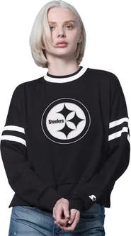 STARTER Women's Starter  Black Pittsburgh Steelers Rally Drop Shoulder Cropped Sweatshirt