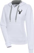 ANTIGUA Women's Antigua  White Milwaukee Bucks Brushed Metallic Victory Pullover Hoodie