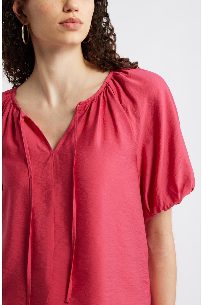 Puff Sleeve V-Neck Shirt, Alternate, color, RED JAZZY