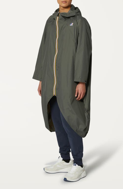 K-way Rennes Waterproof Packable Rain Poncho In Green Blackish