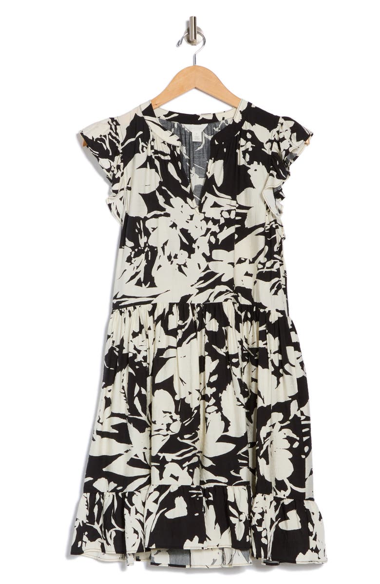 Caslon<sup>®</sup> Print Ruffle Shoulder Minidress, Alternate, color, Black- White