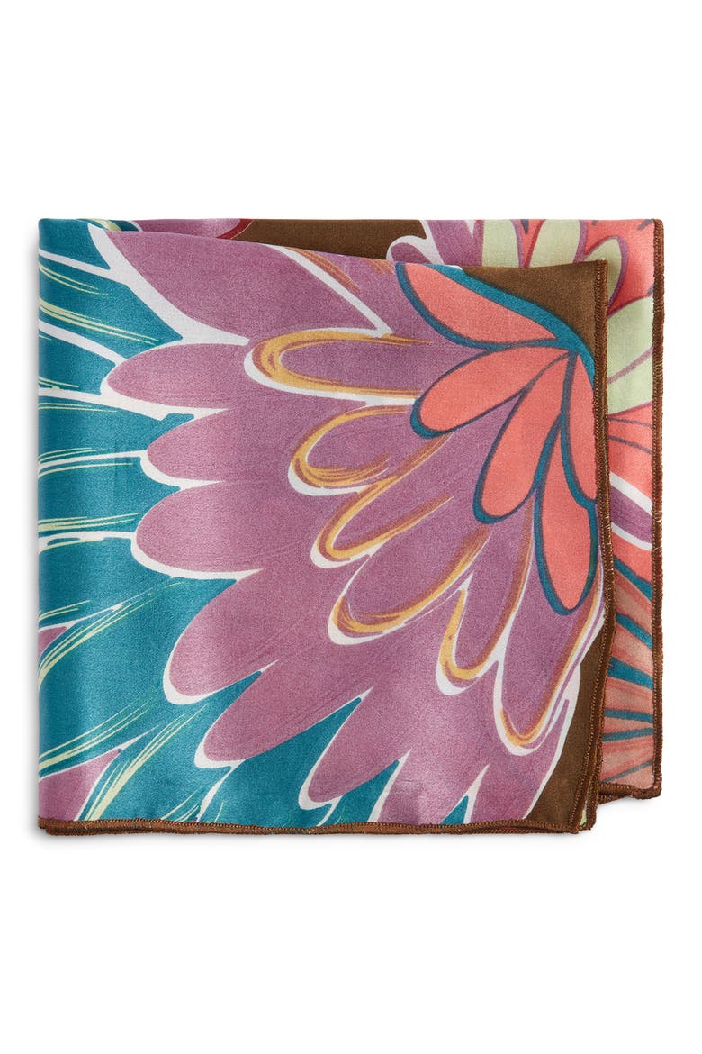 Brown Floral Silk Pocket Square, Main, color, BROWN