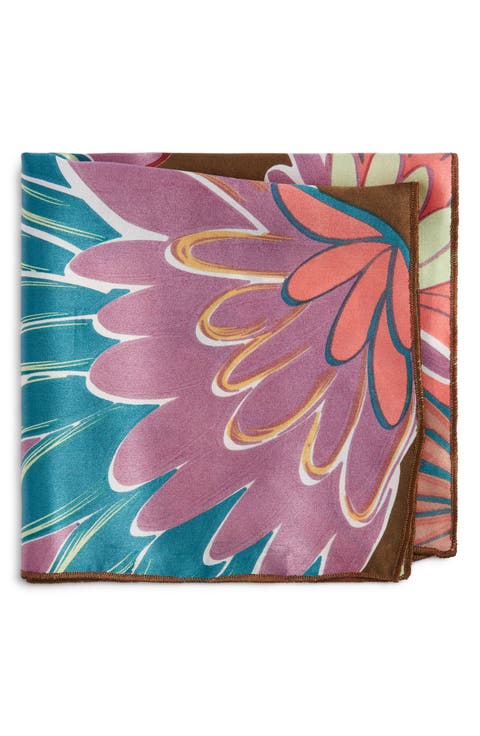 Brown Floral Silk Pocket Square