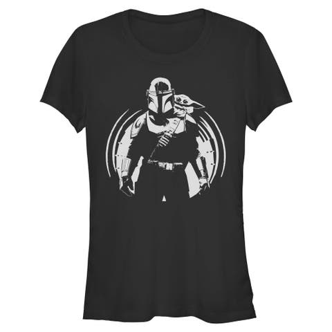Junior's Star Wars The Mandalorian and Grogu Black and White Sketch  Graphic T-Shirt