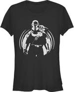 Star Wars: The Mandalorian and Grogu Junior's Star Wars The Mandalorian and Grogu Black and White Sketch Graphic T-Shirt