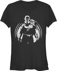 Star Wars: The Mandalorian and Grogu Junior's Star Wars The Mandalorian and Grogu Black and White Sketch Graphic T-Shirt