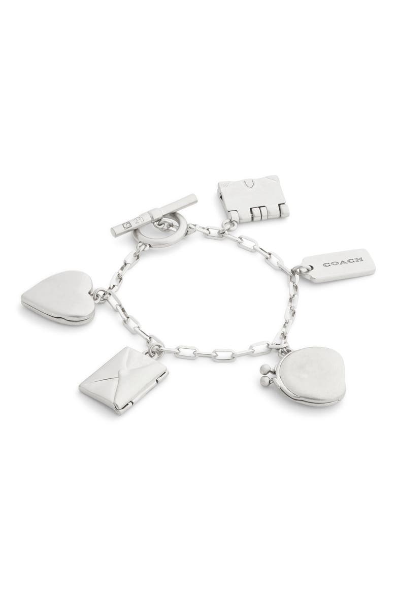Heart & Book Charm Bracelet, Main, color, ANTIQUE SILVER
