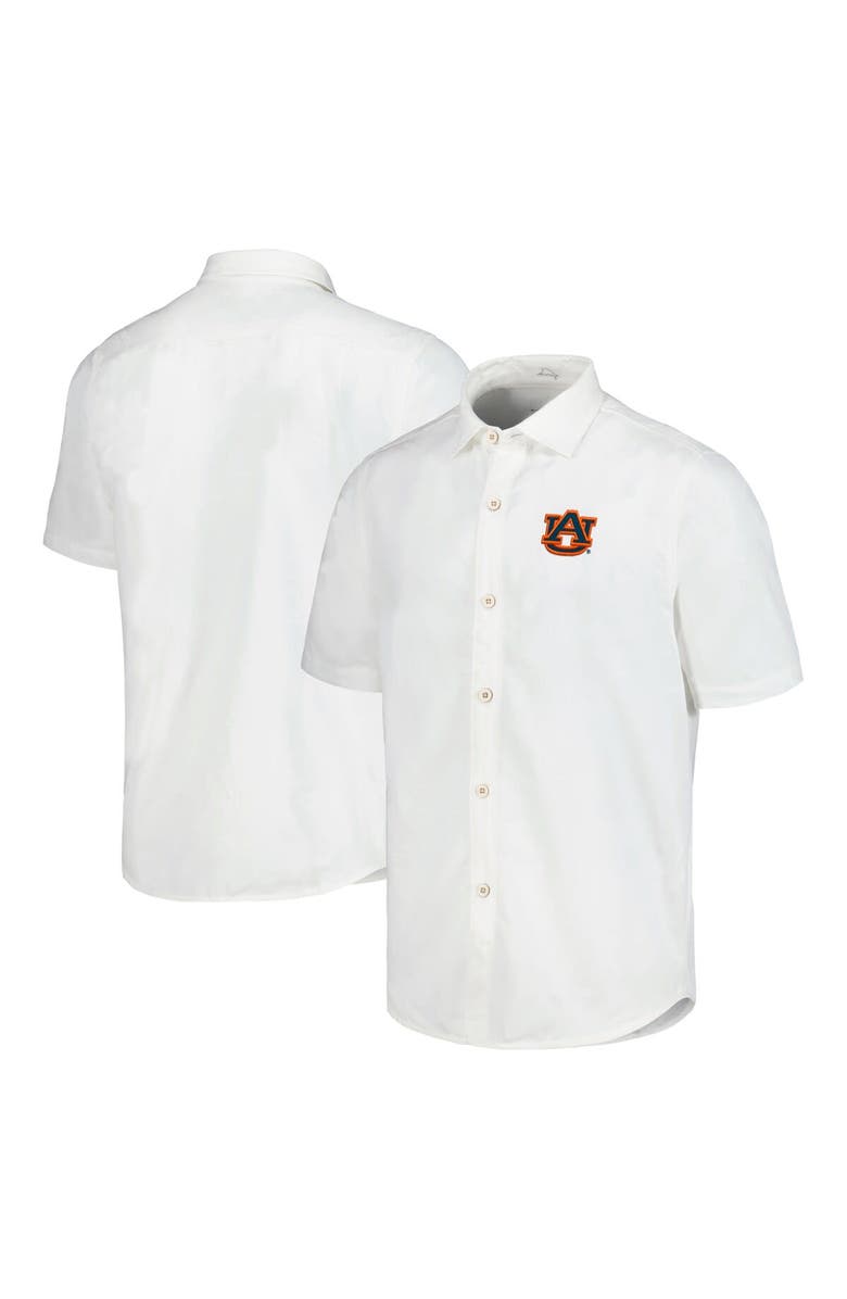 Tommy Bahama Men's Tommy Bahama White Auburn Tigers Coconut Point Palm Vista IslandZone Camp Button-Up Shirt, Main, color, 