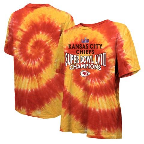 Women's Majestic Threads  Red/Gold Kansas City Chiefs Super Bowl LVIII Champions Oversized Tie-Dye T-Shirt