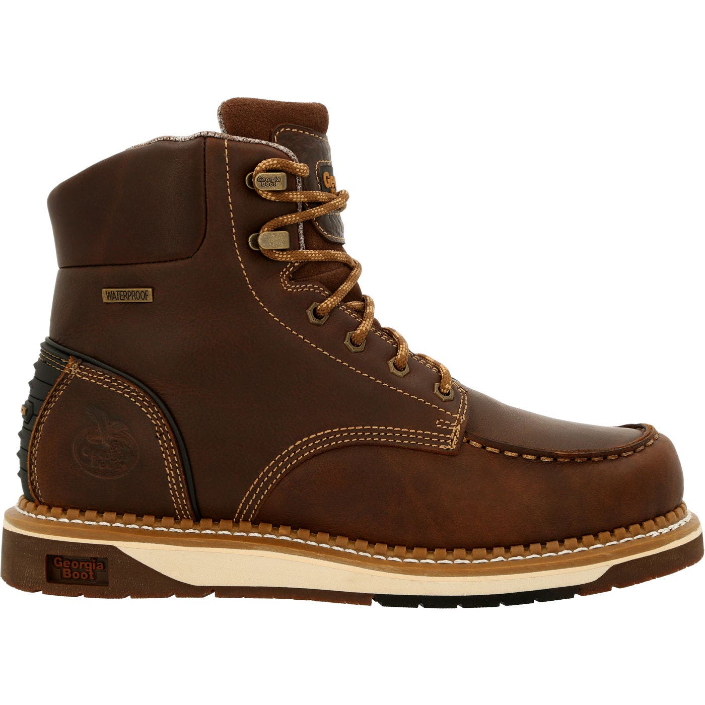 Georgia Boot Waterproof AMP LT Wedge Waterproof MocToe Work Boot, Main, color, Brown