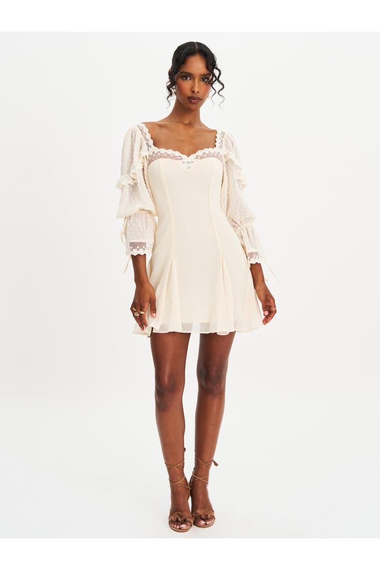 Zakira Lace Trim Half Sleeve Mini Dress, Alternate, color, off white