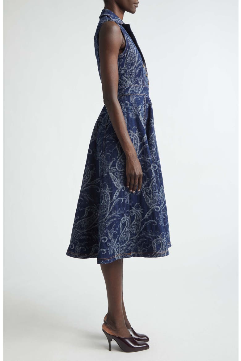 Paisley Stretch Denim Midi Dress, Alternate, color, DARK BLUE