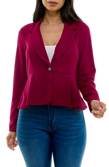 Shop Nina Leonard Notch Lapel Peplum Blazer In Sangria