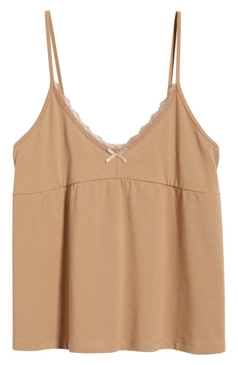 Lace Trim Stretch Cotton Camisole