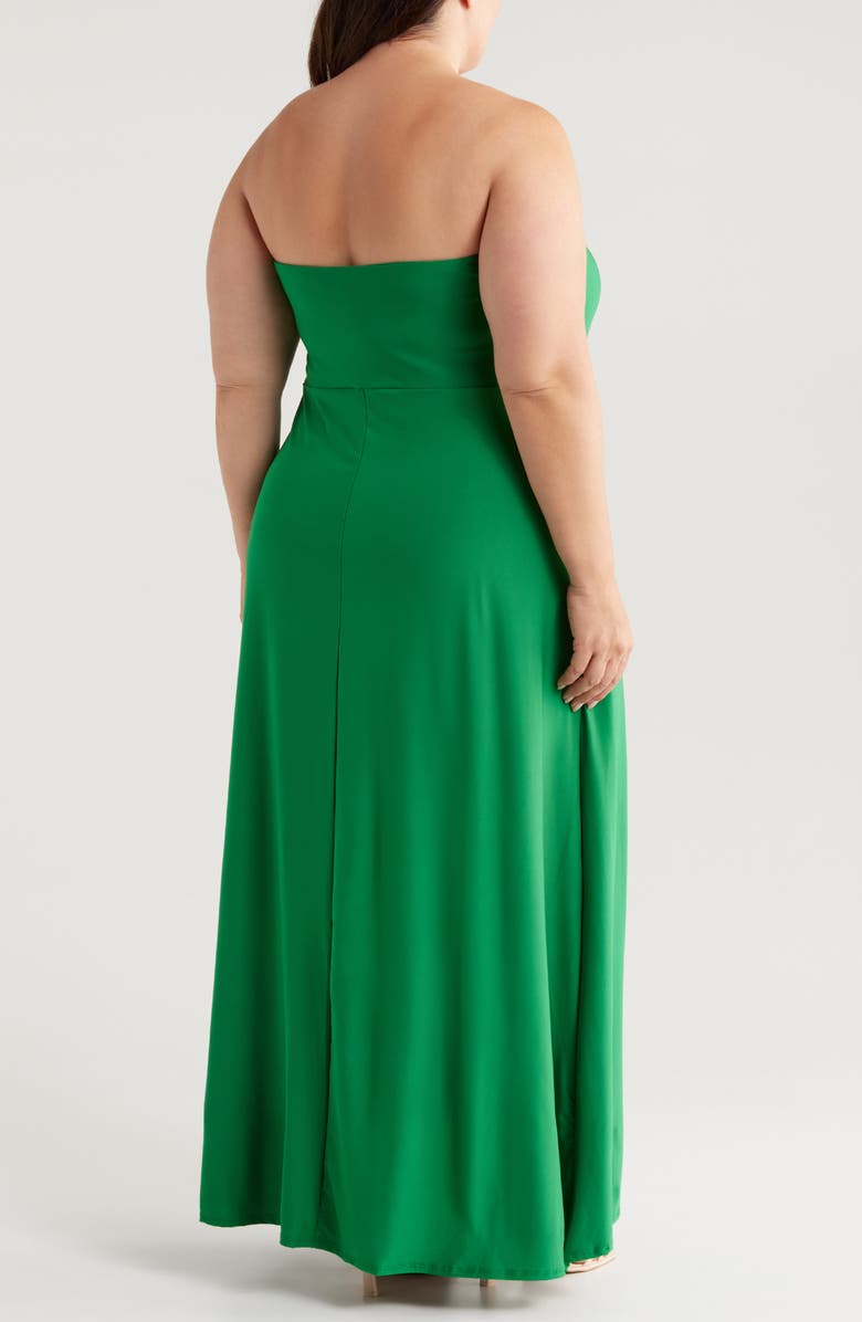 24seven Comfort Apparel Pleated Stretch Strapless A-Line Dress, Alternate, color, Green