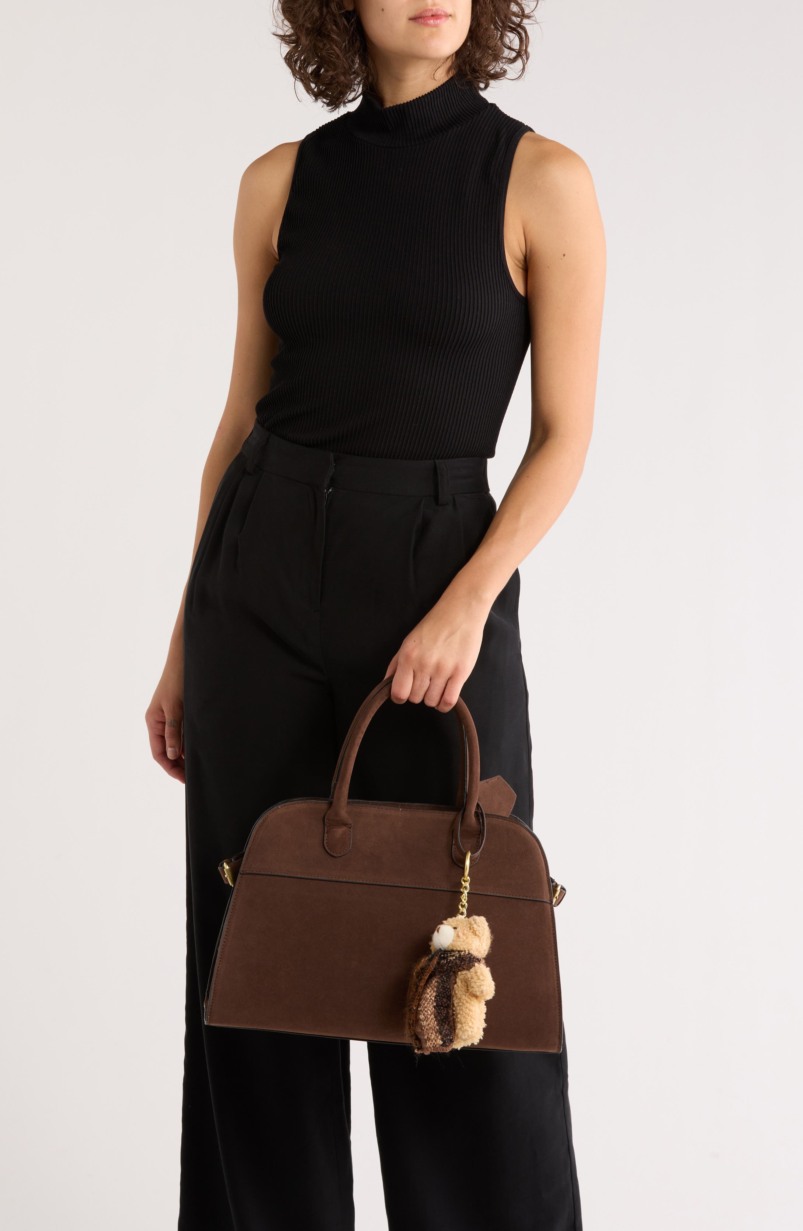 BCBG Suede Structured Satchel Bag, Alternate, color, Chocolate