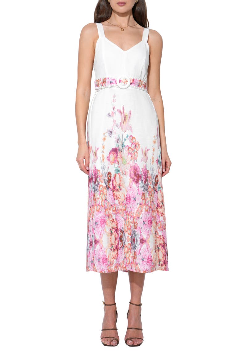 Remi Floral Midi Dress, Main, color, WHITE/ MAGENTA