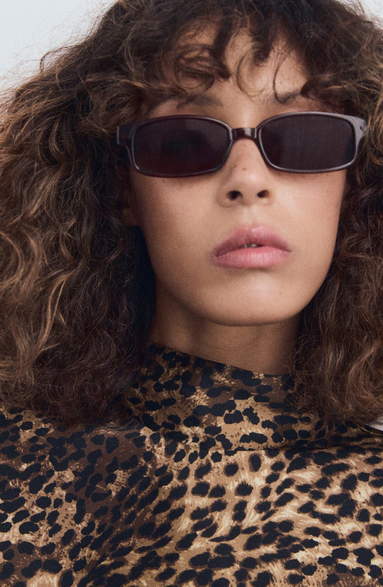 MANGO Leopard Print Satin Shirt, Alternate, color, Brown