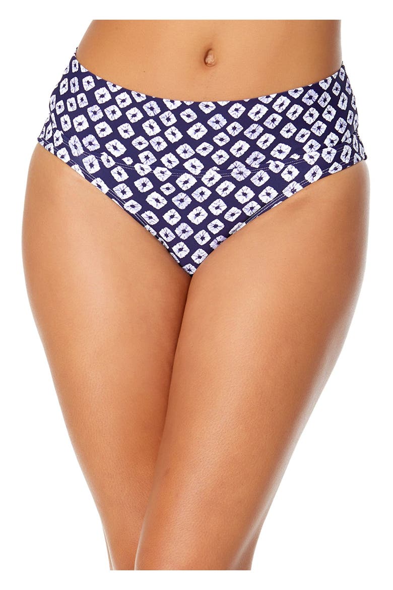 Women's Shibori Geo Soft Band Mid Rise Bikini Swim Bottom, Main, color, Blue