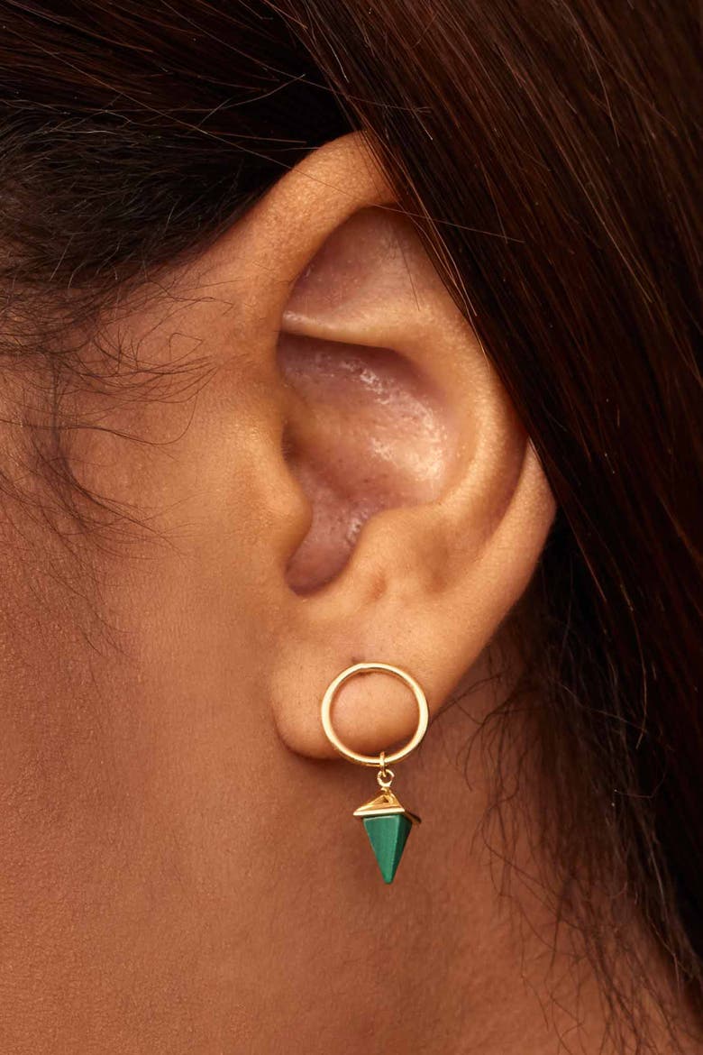 14K Gold Prism Point Drop Earrings, Alternate, color, Gold - Green Malachite