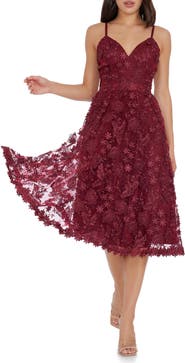 Dress the Population Tahani Floral Embroidered Fit & Flare Midi Dress