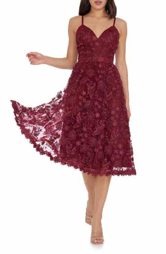 Dress the Population Tahani Floral Embroidered Fit & Flare Midi Dress