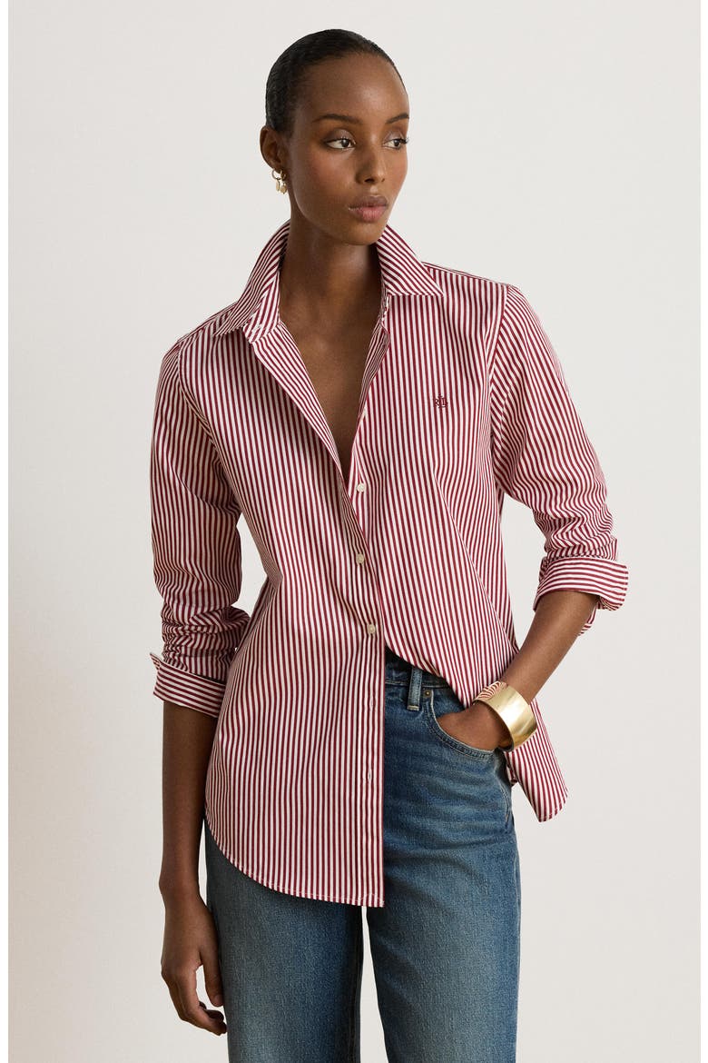 Stripe Cotton Button-Up Shirt, Alternate, color, RED/ WHITE